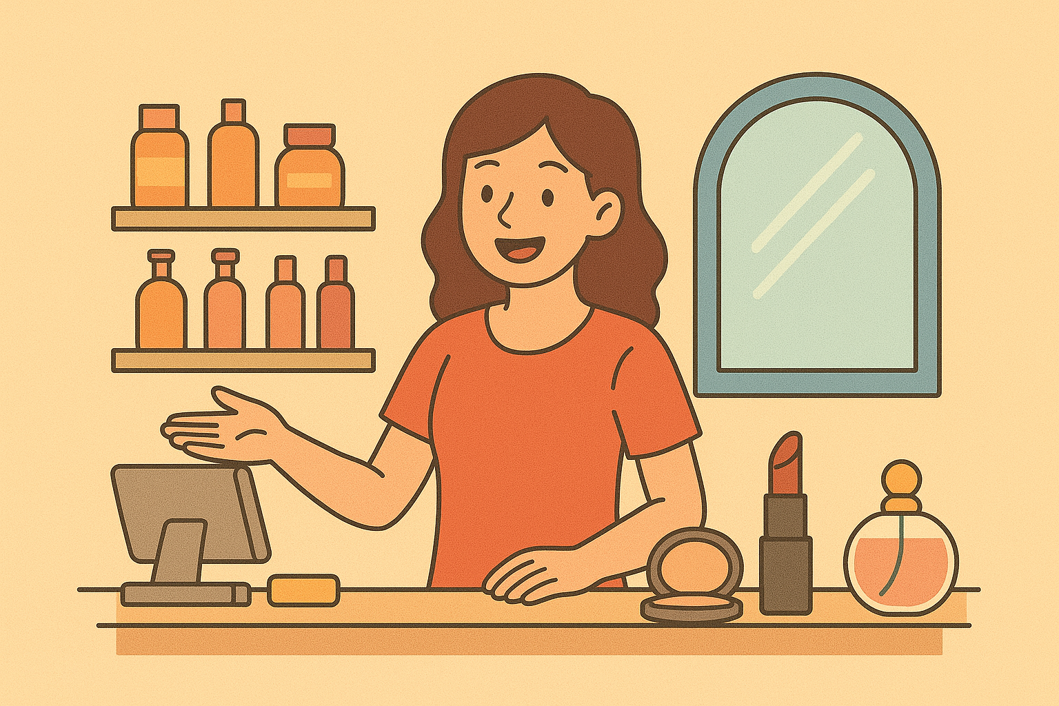 Ilustração de loja de cosméticos e perfumaria em Mongaguá